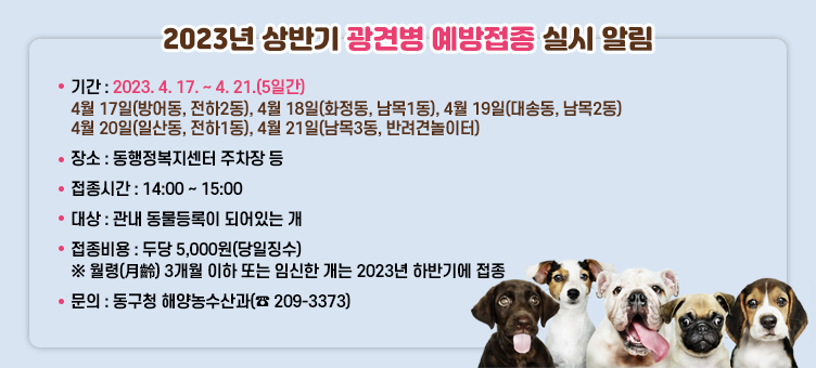 2023년 상반기 광견병 예방접종 실시 알림