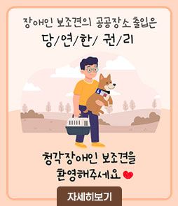 장애인 보조견의 공공장소 출입은
당/연/한/권/리
청각장애인 보조견을 환영해주세요
자세히보기